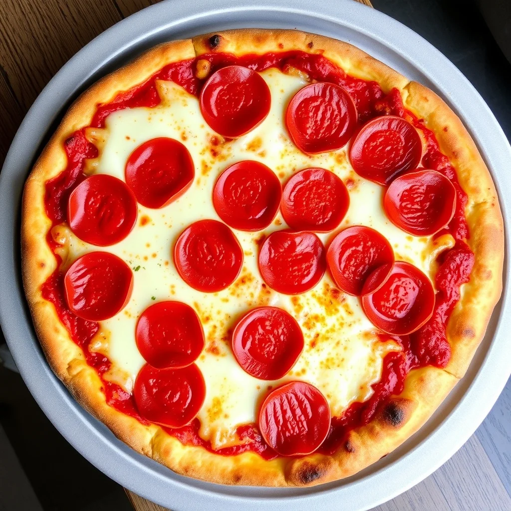 Pepperoni pizza with cup-and-char pepperoni and melted mozzarella
