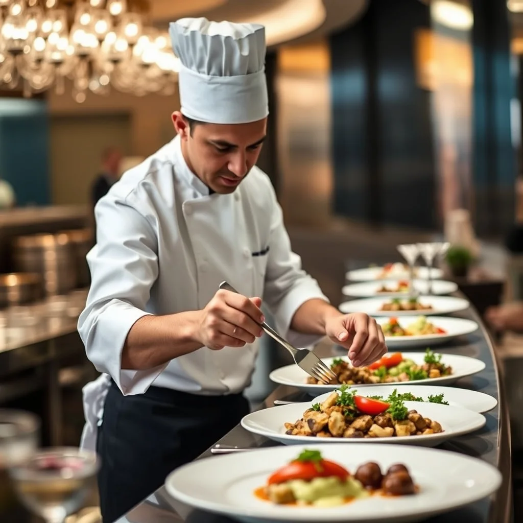 DesiBitess chef plating an entree at the pass