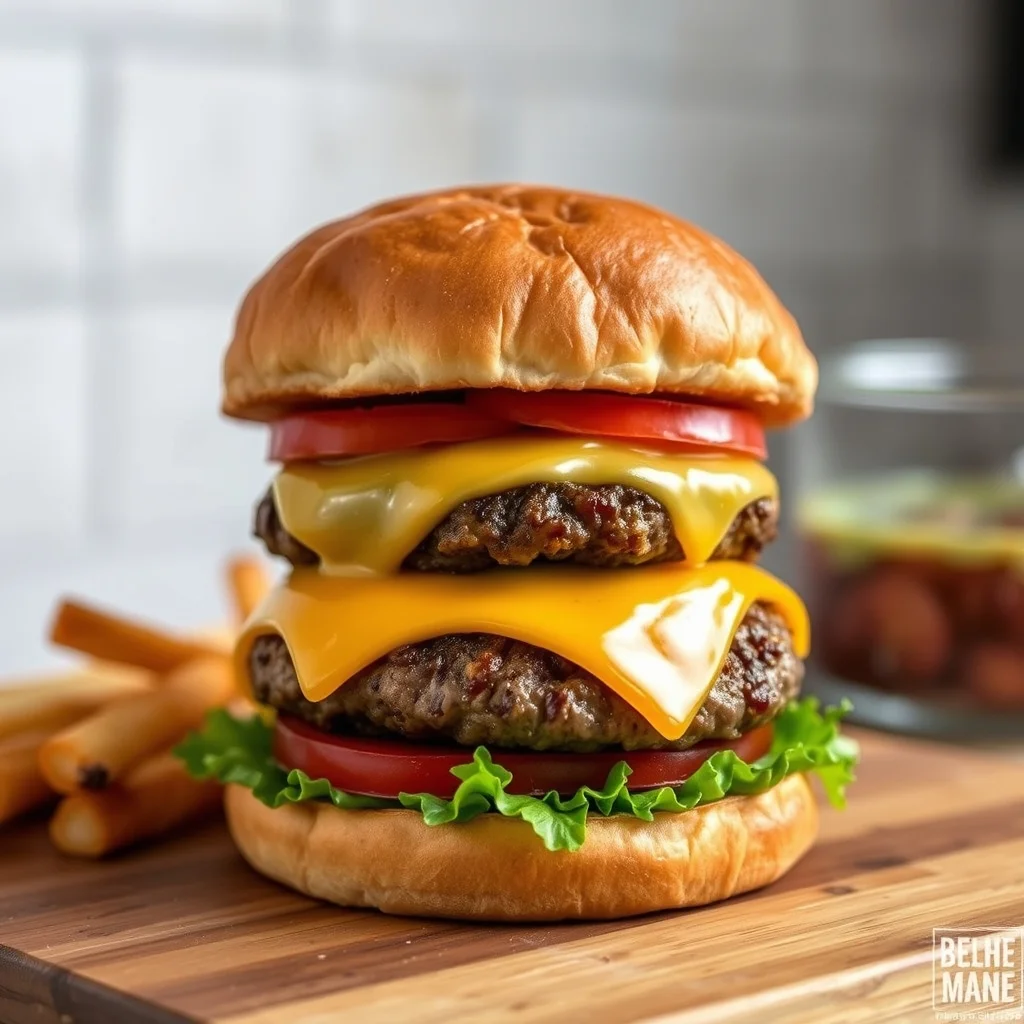 Double smash burger with melted American cheese on a brioche bun
